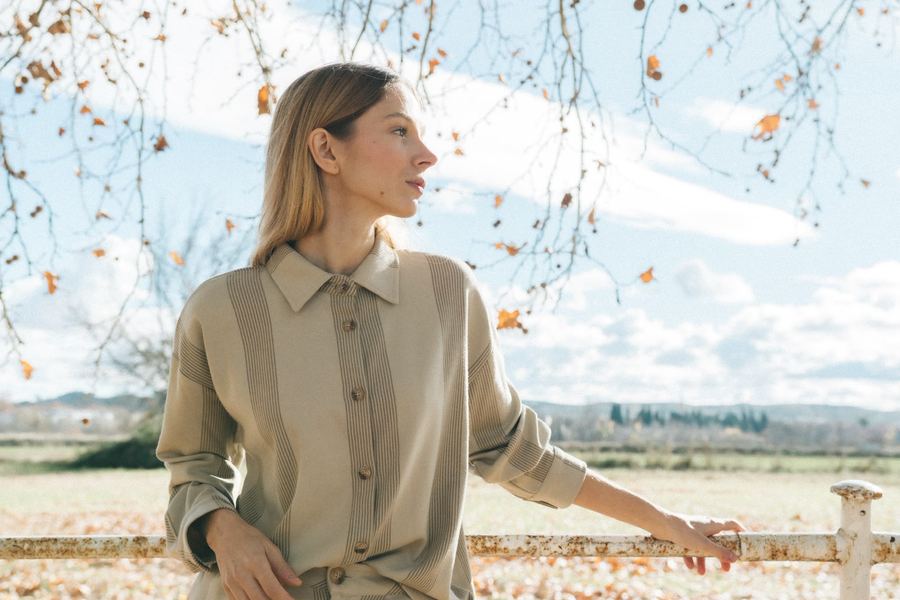 Camisa de Punto Beige Rayas 2