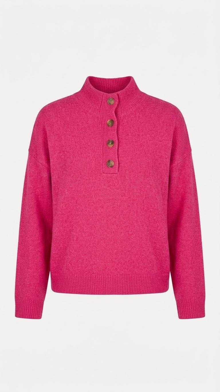 Jersey cuello perkins botones fucsia