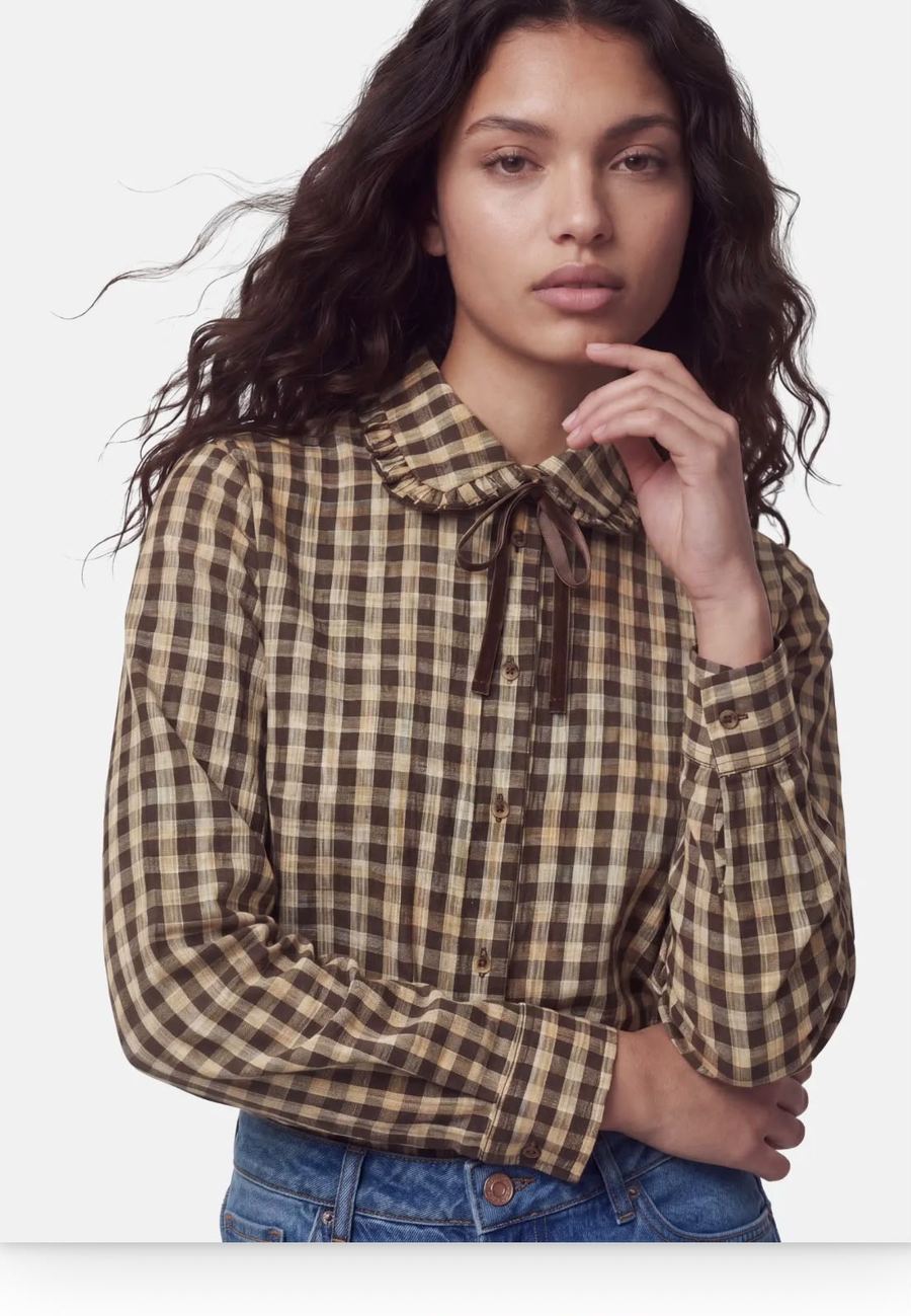 Pieces - Camisa de Cuadros con Cuello Volante 1