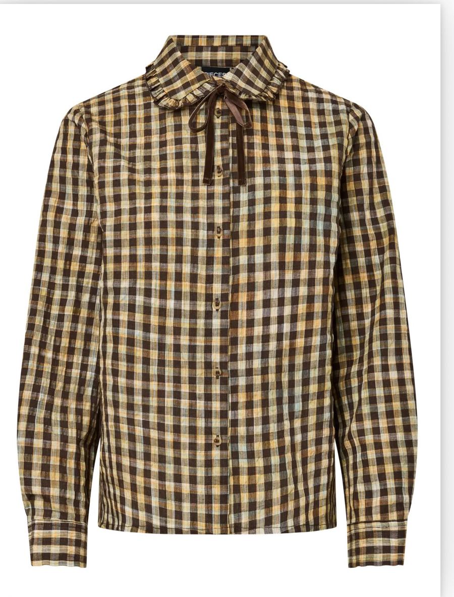 Pieces - Camisa de Cuadros con Cuello Volante 3